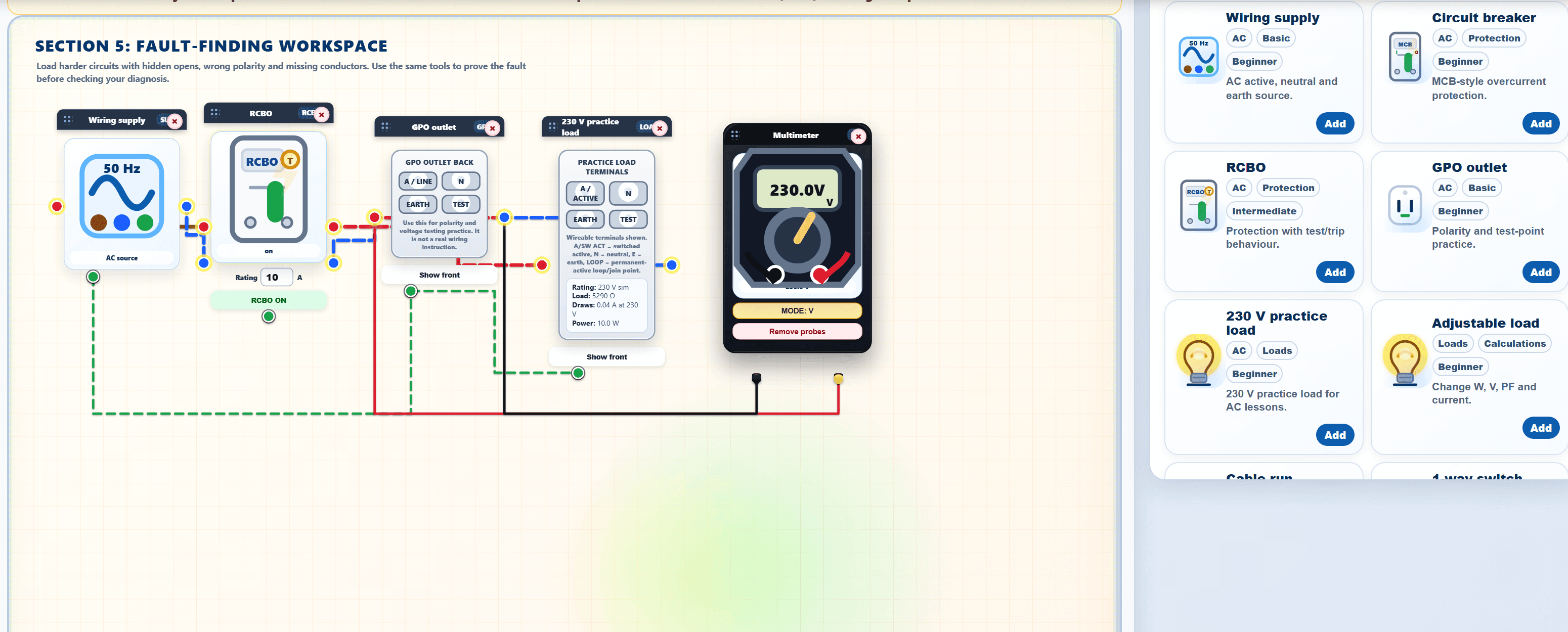 WireMate Pro fault diagnosis simulator workspace